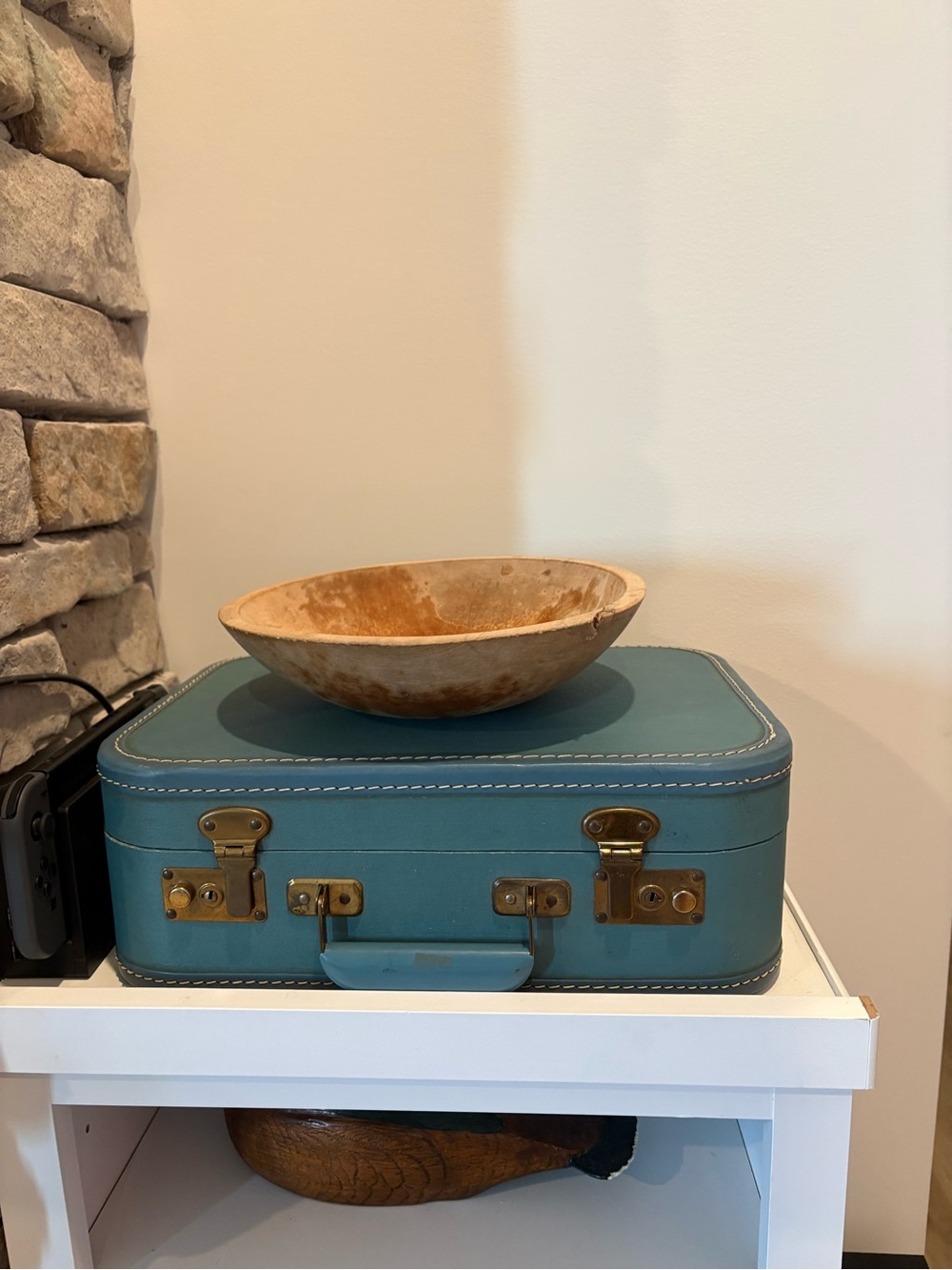 Vintage Blue Olympic Hard Case Suitcase with Key, MCM, 1960’s with Brass